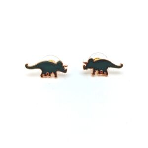 Trendy Teal Enamel Dinosaur Stud Earrings